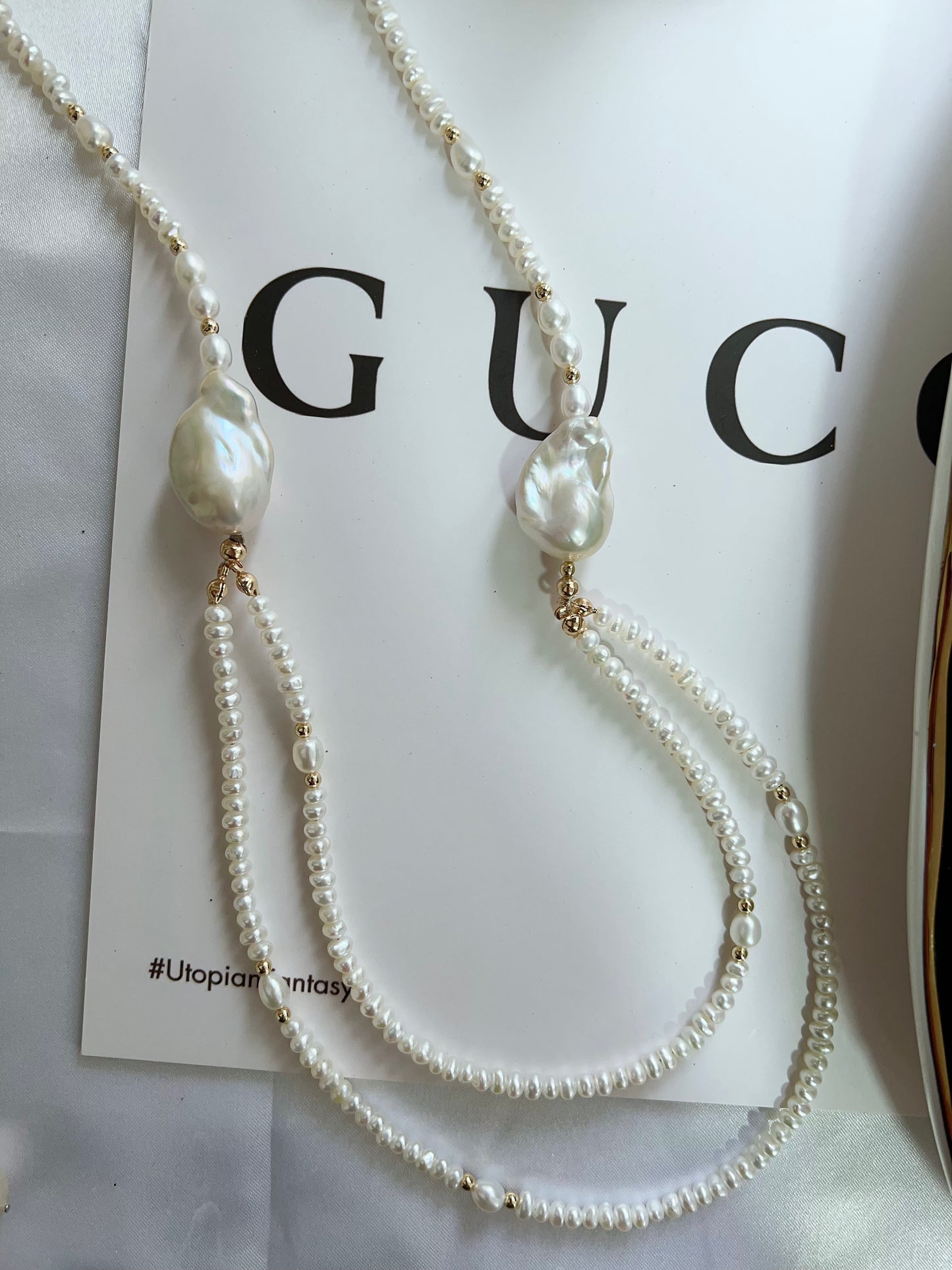 #PN1269 Freshwater pearl necklace long necklace 2-layer big fishtail baroque pearl baby pearl 76cm NO clasp