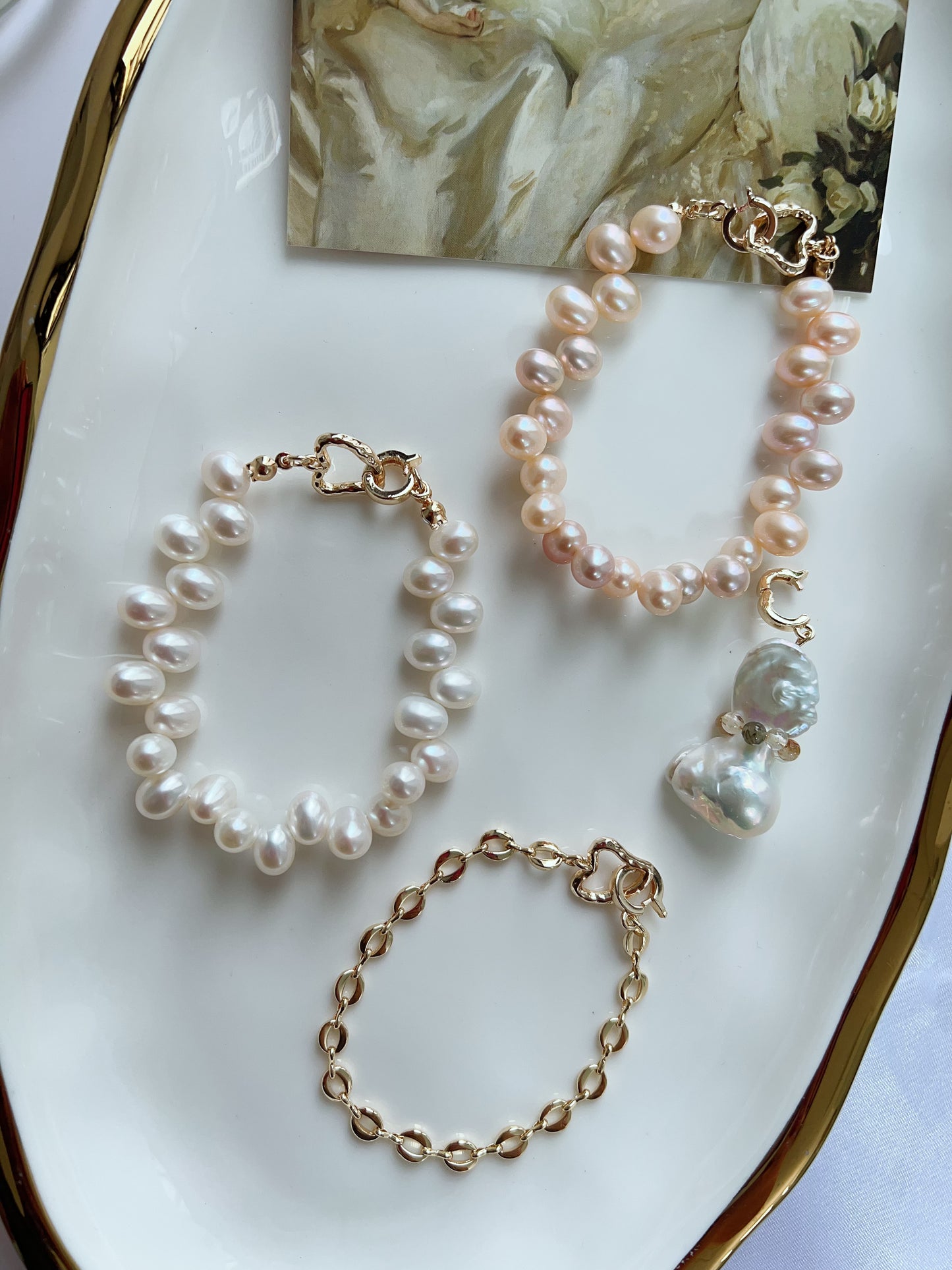 #PN1244 Freshwater Pearl Necklace / bracelet multi-functional 54cm versatile lace design chain Detachable Pendant Big Fishtail Baroque Pearl wearing a belt rabbit hair