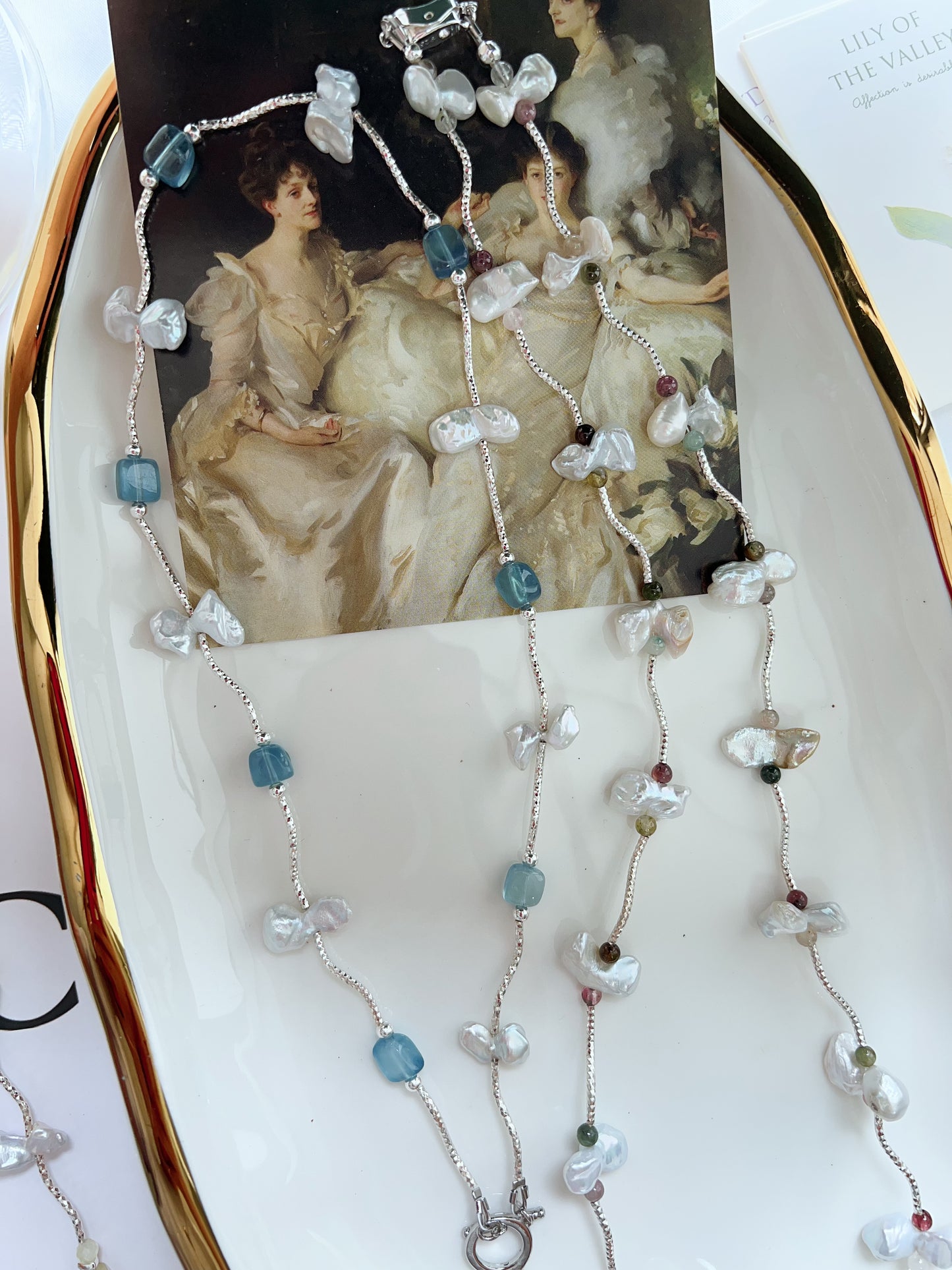 #PN1265 Freshwater Pearl Necklace citrine freeform aquamarine freeform mini tourmaline irregular butterfly baroque pearl unique design fishtail baroque pearl pendant