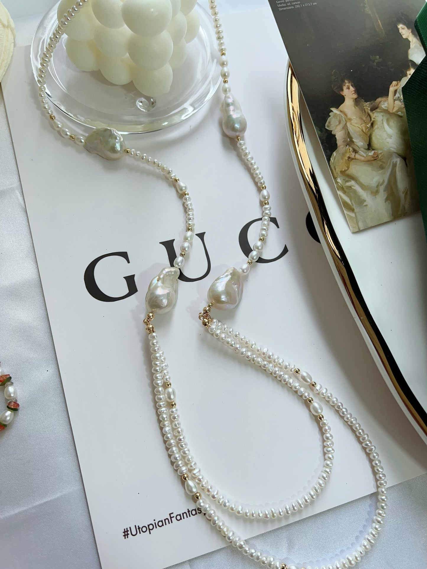 #PN1269 Freshwater pearl necklace long necklace 2-layer big fishtail baroque pearl baby pearl 76cm NO clasp