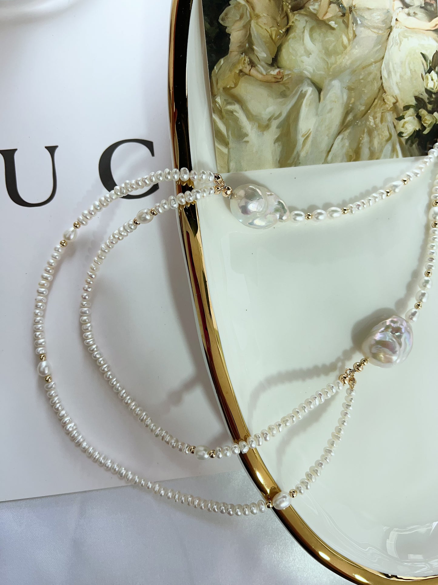 #PN1269 Freshwater pearl necklace long necklace 2-layer big fishtail baroque pearl baby pearl 76cm NO clasp