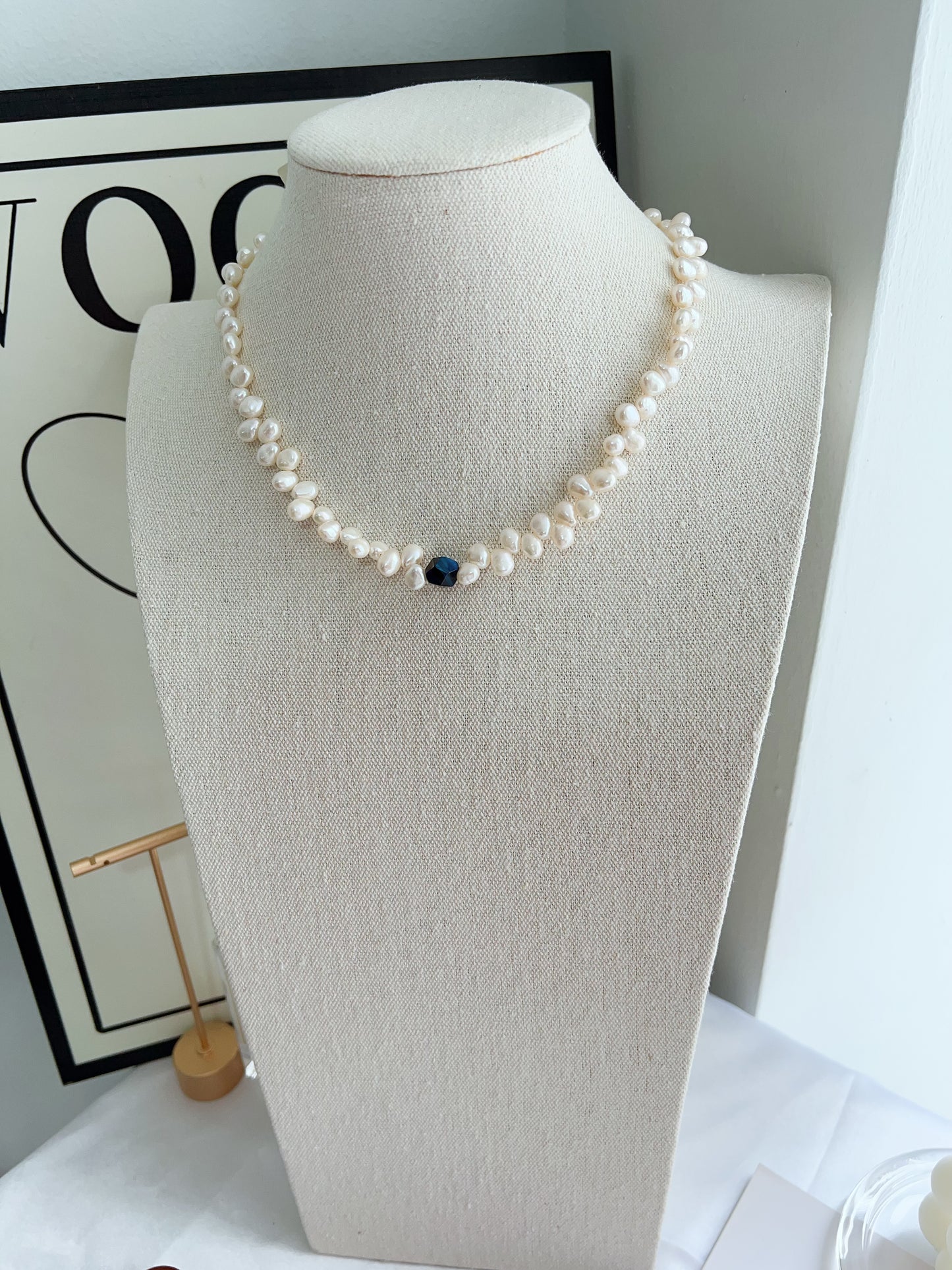 #PN1258 Freshwater pearl necklace 42+5cm agate faceted lace design
