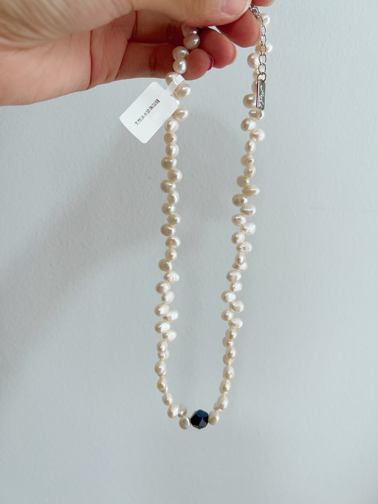 #PN1258 Freshwater pearl necklace 42+5cm agate faceted lace design