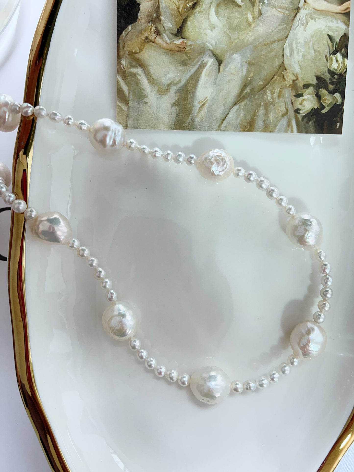 #PN1280 Freshwater pearl necklace set 3 pieces set baby pearl big white wrinkled baroque chain necklace