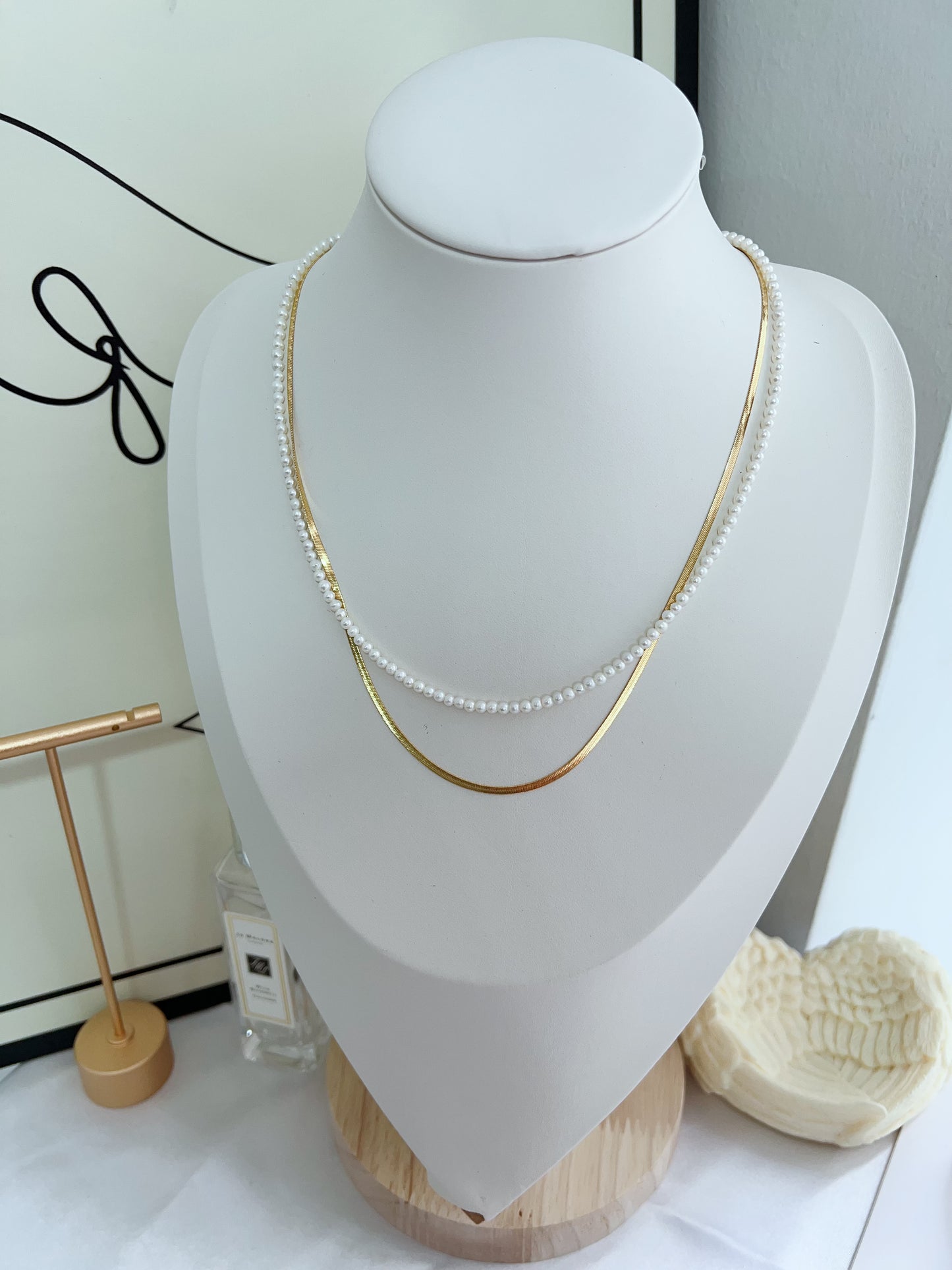 #PN1280 Freshwater pearl necklace set 3 pieces set baby pearl big white wrinkled baroque chain necklace