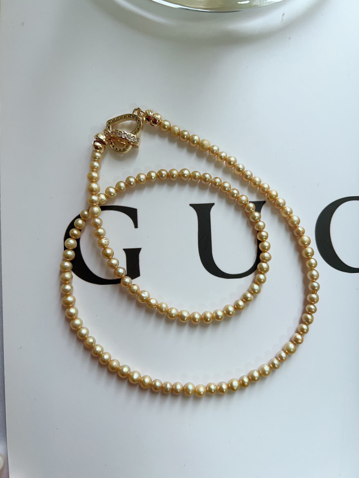 #PN1276 Freshwater pearl necklace baby golden pearl electro- treated color lustrous dainty