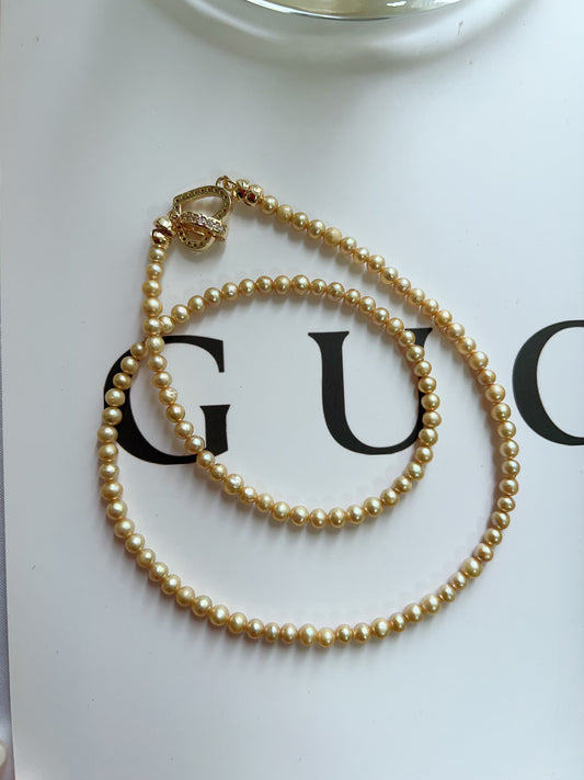 #PN1276 Freshwater pearl necklace baby golden pearl electro- treated color lustrous dainty