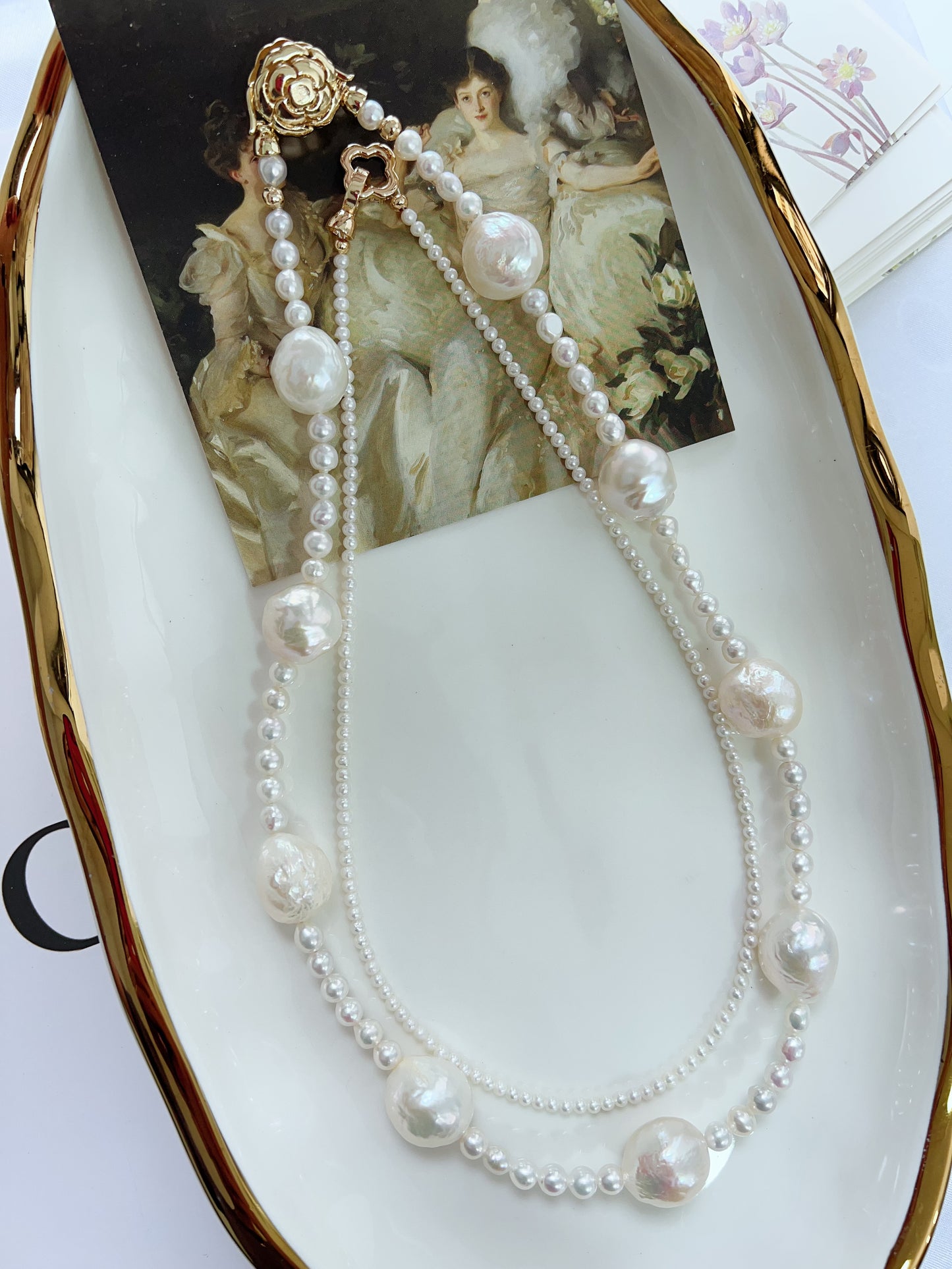 #PN1280 Freshwater pearl necklace set 3 pieces set baby pearl big white wrinkled baroque chain necklace