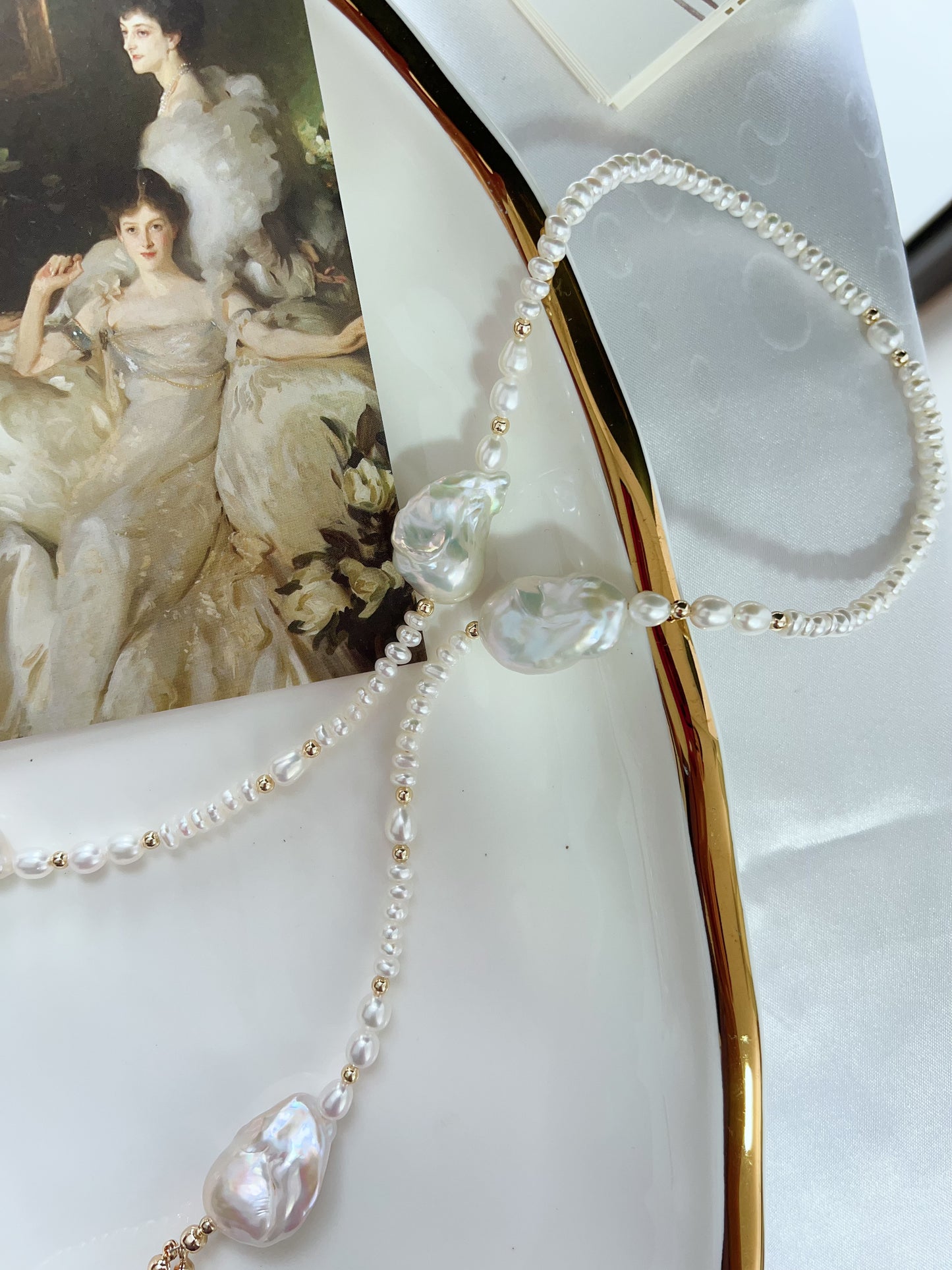#PN1269 Freshwater pearl necklace long necklace 2-layer big fishtail baroque pearl baby pearl 76cm NO clasp