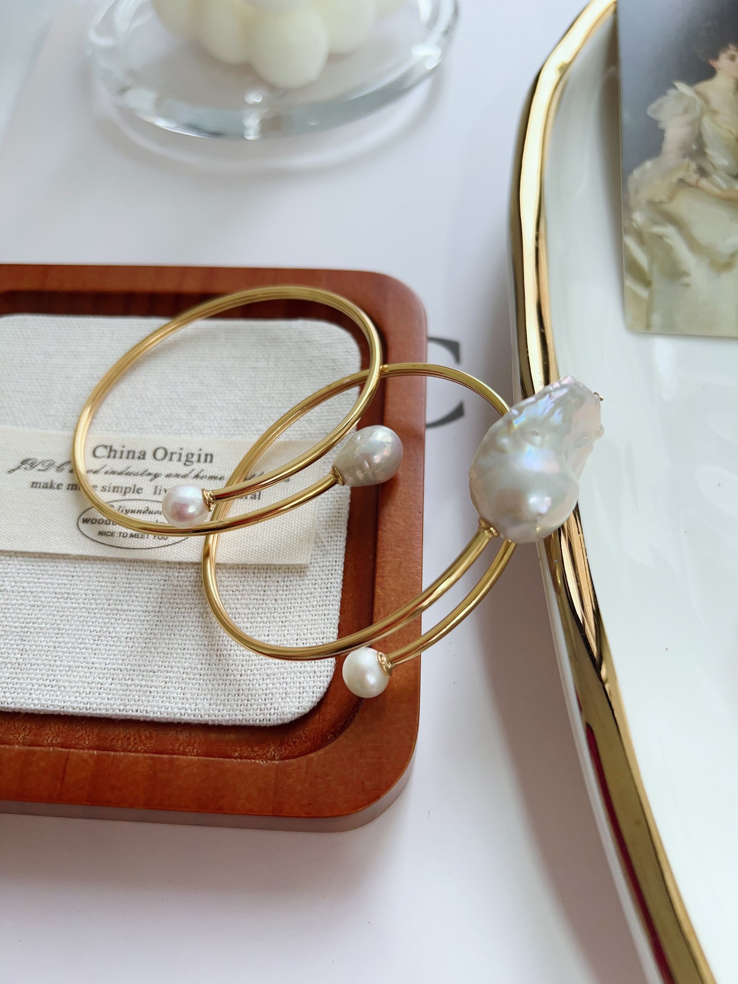 #B18 Freshwater pearl bangle big fishtail baroque peal extremely lustrous bulb pearl soft bangle adjustable