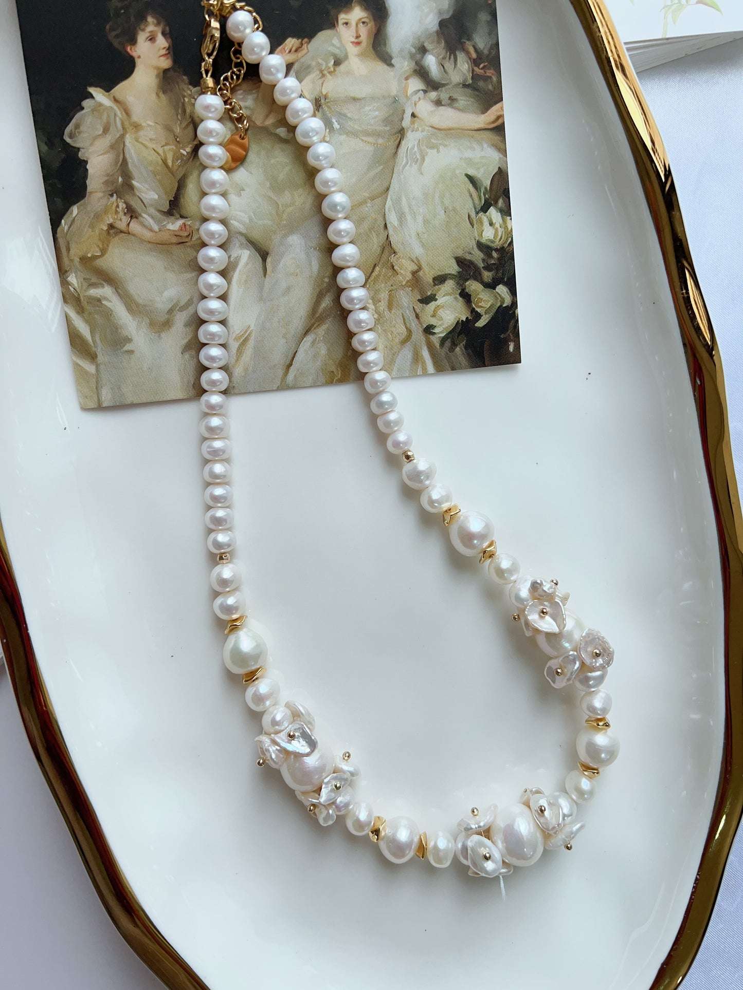 #PN1250 [Floral Series] Freshwater Pearl Necklace 42+5cm floral designs petal pearls excellent lustre