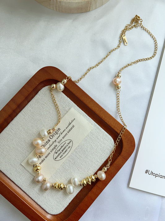 #PN1281 Freshwater pearl necklace chain necklace irregular teeth pearl handmade elegant