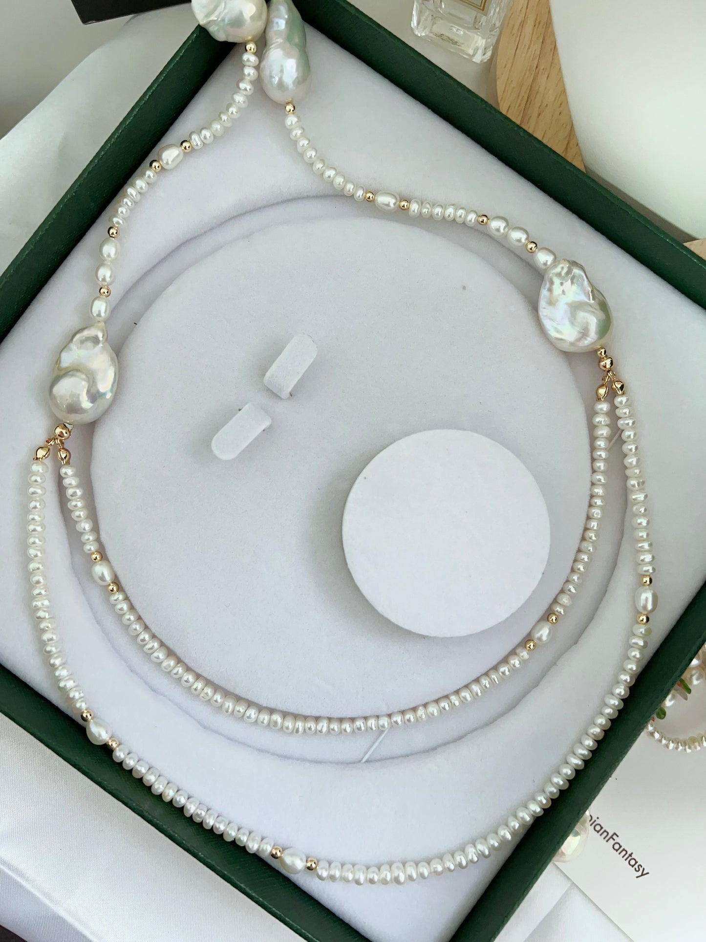 #PN1269 Freshwater pearl necklace long necklace 2-layer big fishtail baroque pearl baby pearl 76cm NO clasp