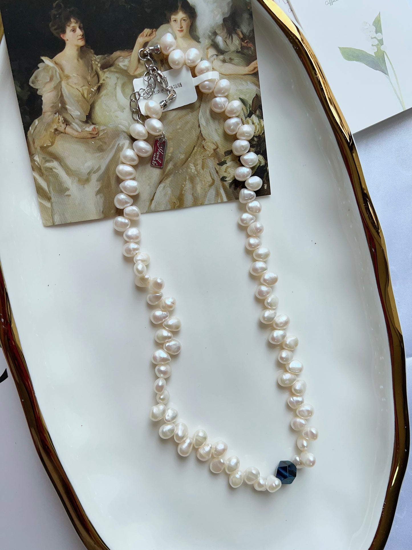 #PN1258 Freshwater pearl necklace 42+5cm agate faceted lace design
