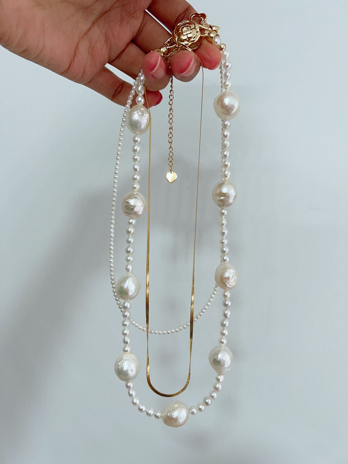 #PN1280 Freshwater pearl necklace set 3 pieces set baby pearl big white wrinkled baroque chain necklace