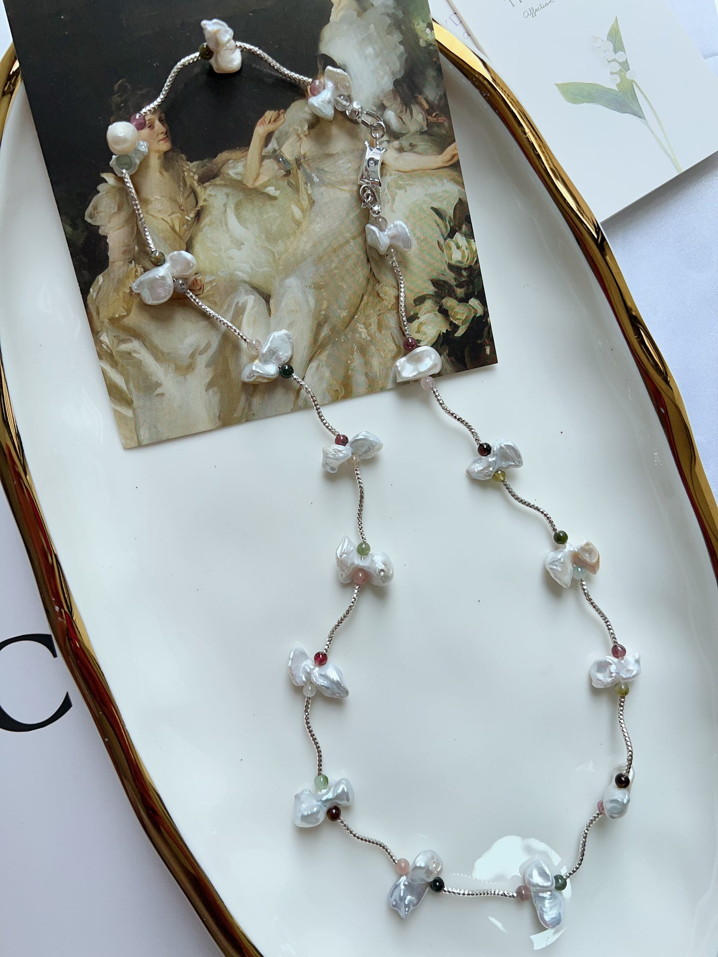 #PN1265 Freshwater Pearl Necklace citrine freeform aquamarine freeform mini tourmaline irregular butterfly baroque pearl unique design fishtail baroque pearl pendant