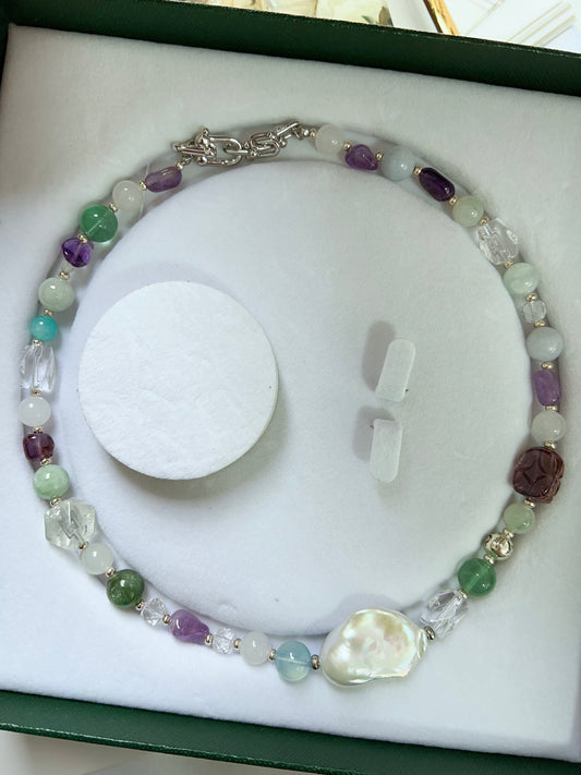 #PN1278 Freshwater pearl necklace cool shade palette thick big fishtail baroque pearl lustrous