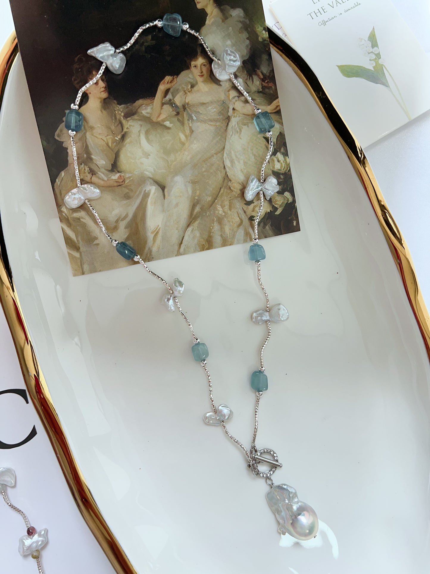 #PN1265 Freshwater Pearl Necklace citrine freeform aquamarine freeform mini tourmaline irregular butterfly baroque pearl unique design fishtail baroque pearl pendant