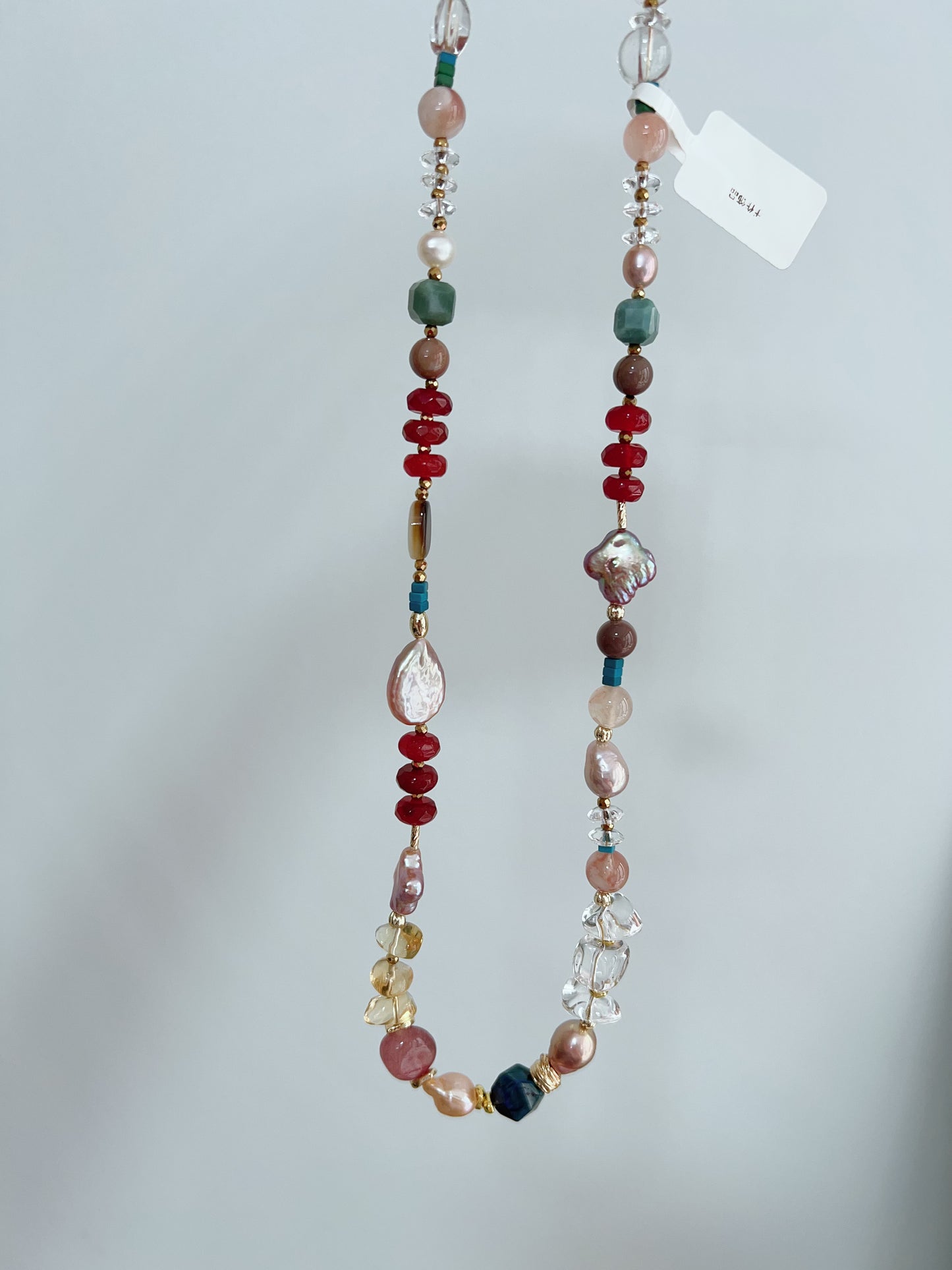 #PN1254 Freshwater Pearl Necklace 42+3cm agate abacus tear-drop pearl clover baroque clear quartz freeform citrine