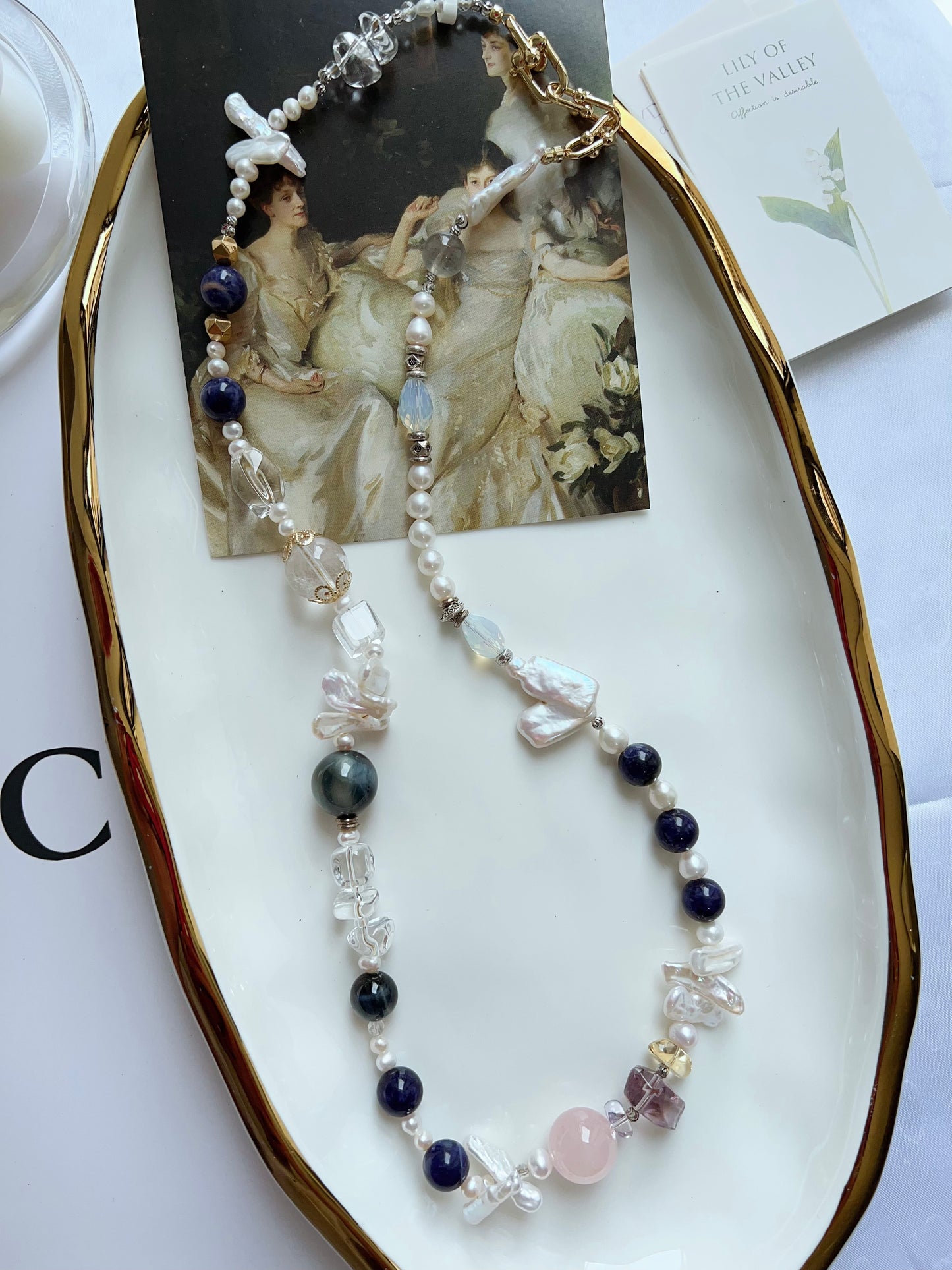 #PN1264 Freshwater pearl necklace 64cm tiger eye lapis lazuli rose quartz citrine amethyst lute pearl clear quartz multiple wearing