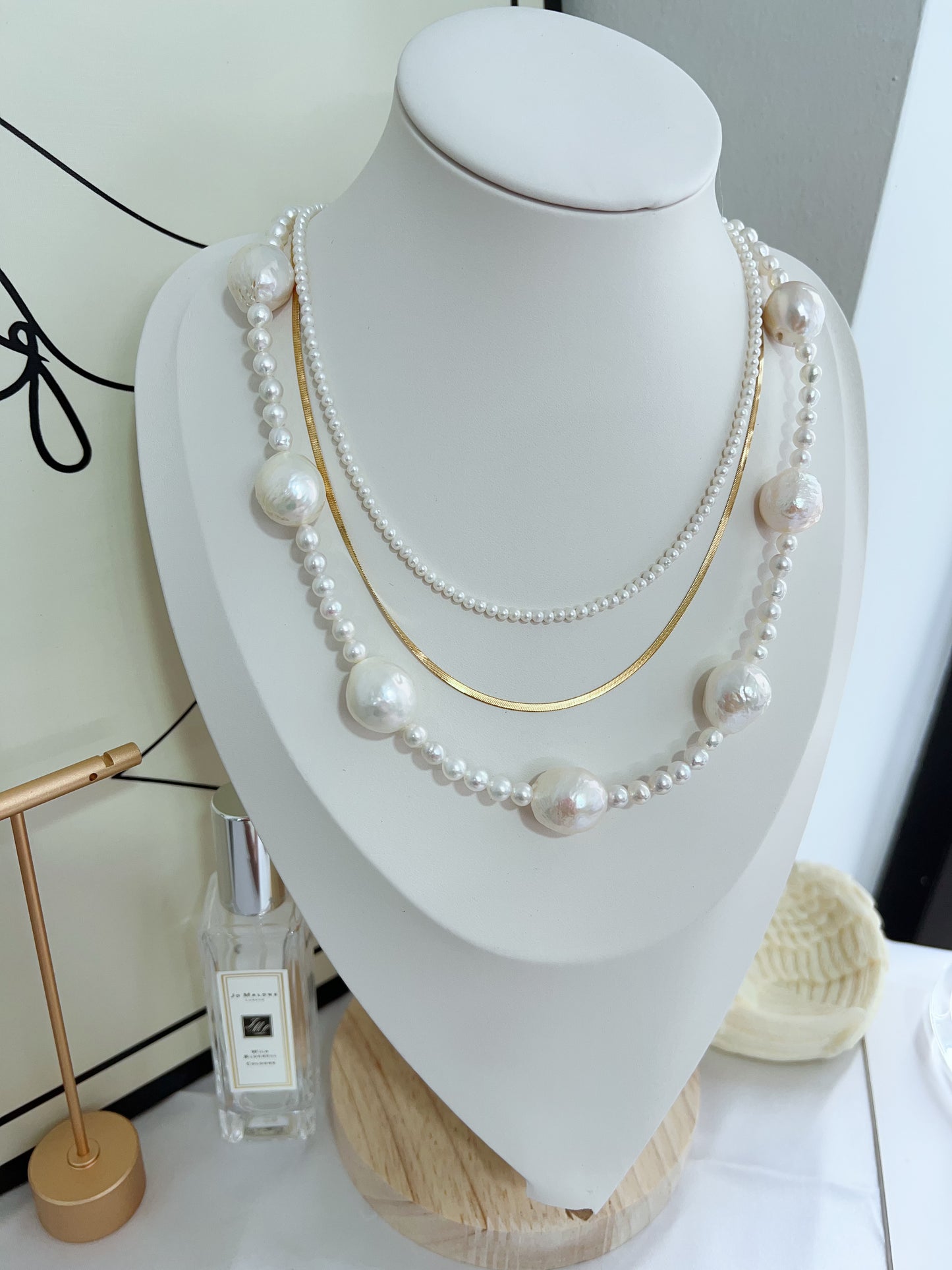 #PN1280 Freshwater pearl necklace set 3 pieces set baby pearl big white wrinkled baroque chain necklace
