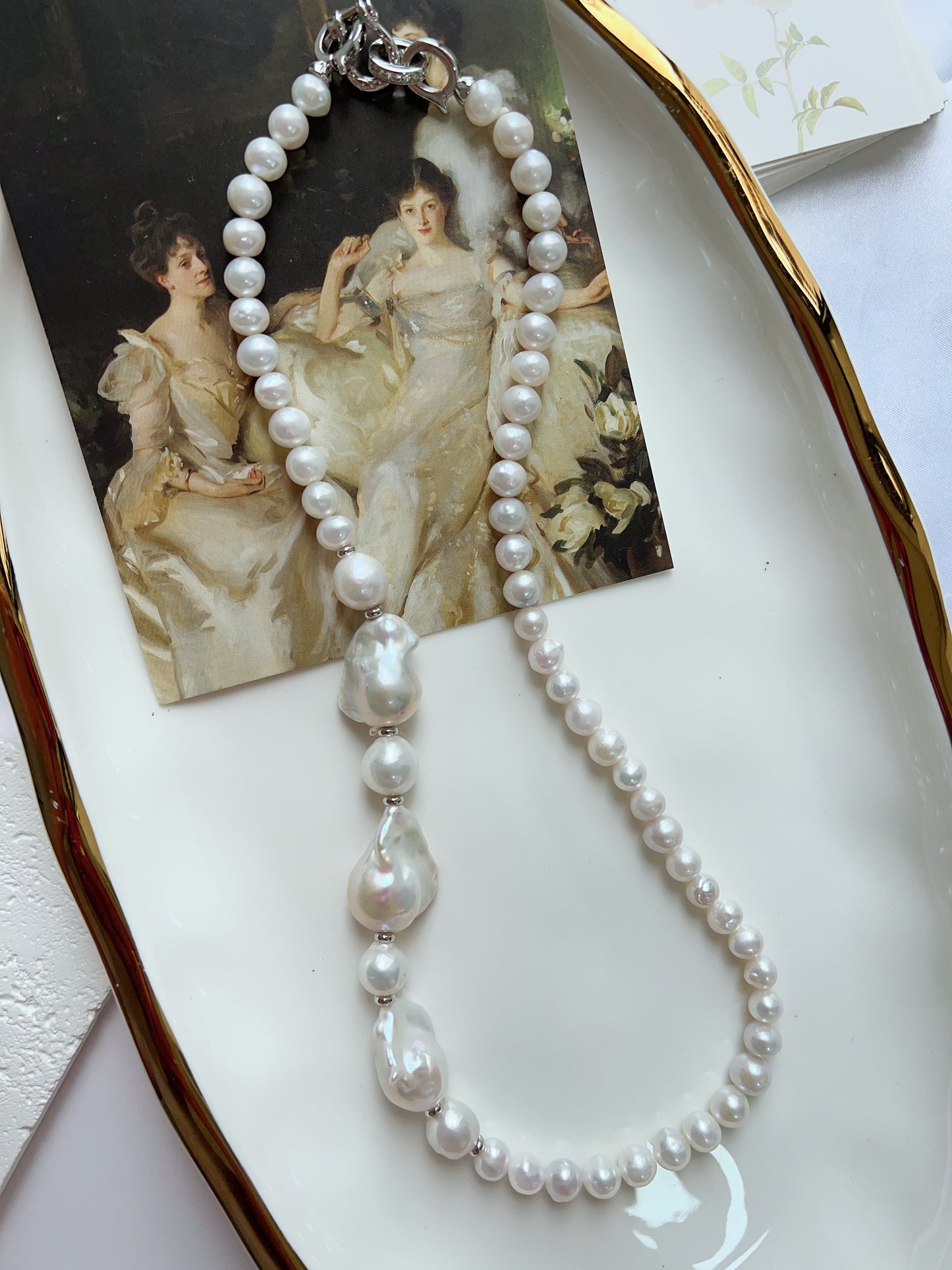 #PN1251 Freshwater Pearl Necklace 50cm lustrous fishtail baroque pearl asymmetrical design strong presence