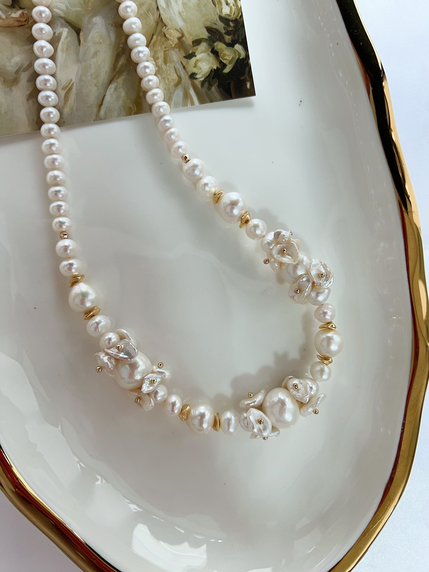 #PN1250 [Floral Series] Freshwater Pearl Necklace 42+5cm floral designs petal pearls excellent lustre