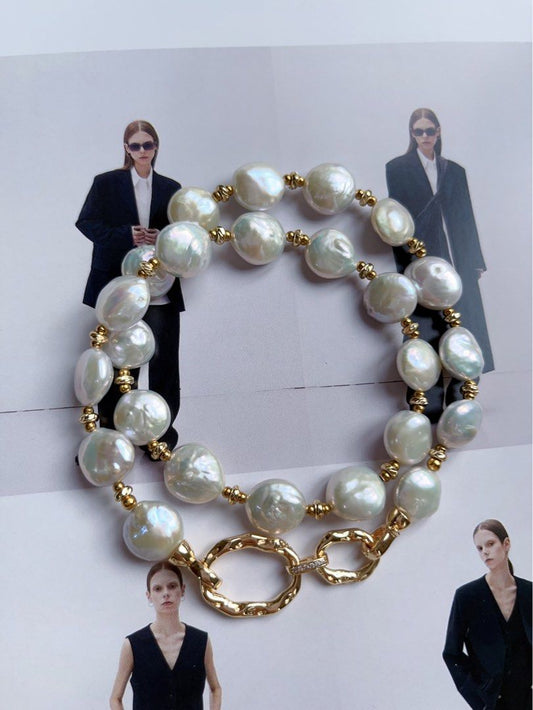#PN561 [Sale] [Full Moon] Freshwater Pearl Necklace |Coin/Button Pearl |Gorgeous Lustre|Simple & Classic