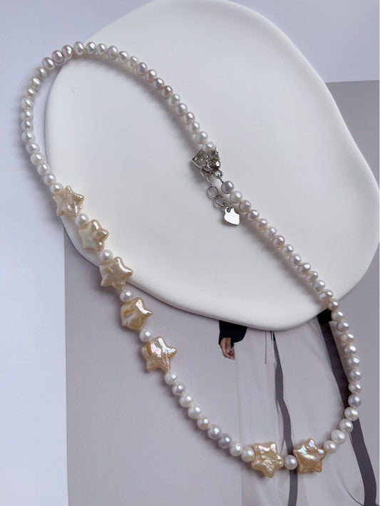 #PN540 [Christmas] [Seven Stars] Freshwater Pearl Necklace |Peach Colour Stars|Baby Pearls |Natural Flaws