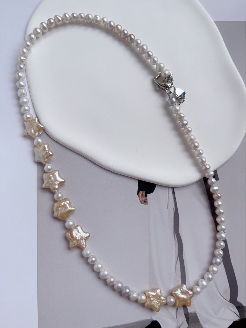 #PN540 [Christmas] [Seven Stars] Freshwater Pearl Necklace |Peach Colour Stars|Baby Pearls |Natural Flaws