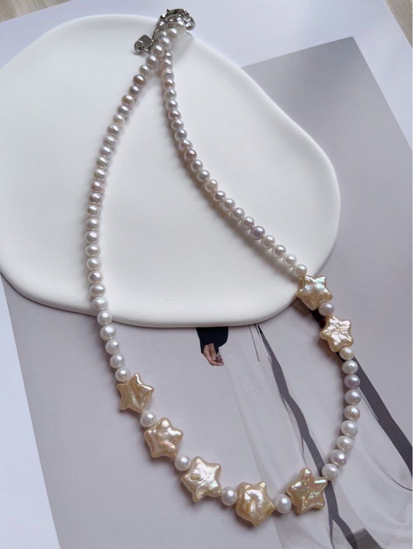 #PN540 [Christmas] [Seven Stars] Freshwater Pearl Necklace |Peach Colour Stars|Baby Pearls |Natural Flaws
