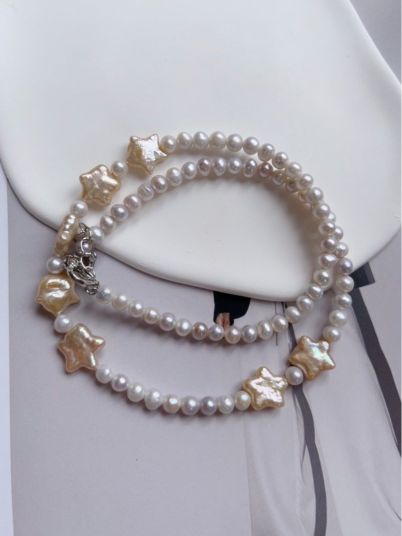 #PN540 [Christmas] [Seven Stars] Freshwater Pearl Necklace |Peach Colour Stars|Baby Pearls |Natural Flaws