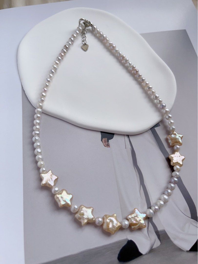 #PN540 [Christmas] [Seven Stars] Freshwater Pearl Necklace |Peach Colour Stars|Baby Pearls |Natural Flaws