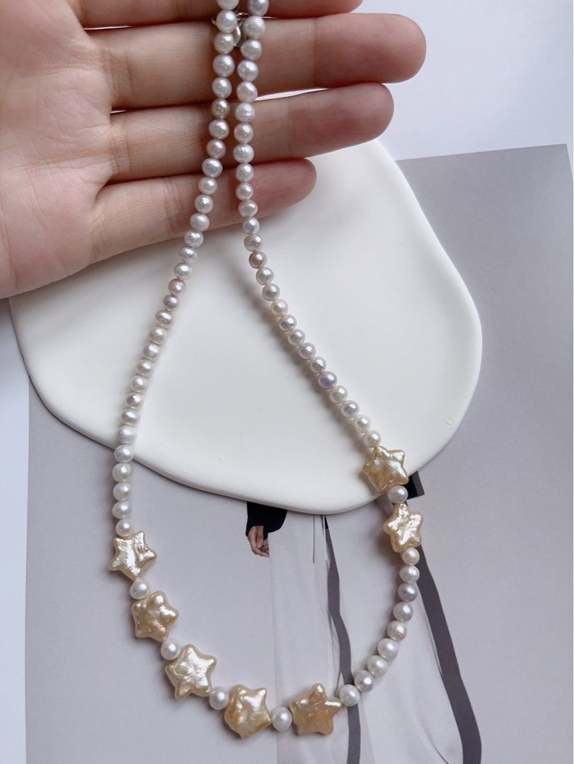 #PN540 [Christmas] [Seven Stars] Freshwater Pearl Necklace |Peach Colour Stars|Baby Pearls |Natural Flaws
