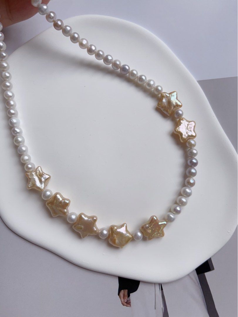 #PN540 [Christmas] [Seven Stars] Freshwater Pearl Necklace |Peach Colour Stars|Baby Pearls |Natural Flaws