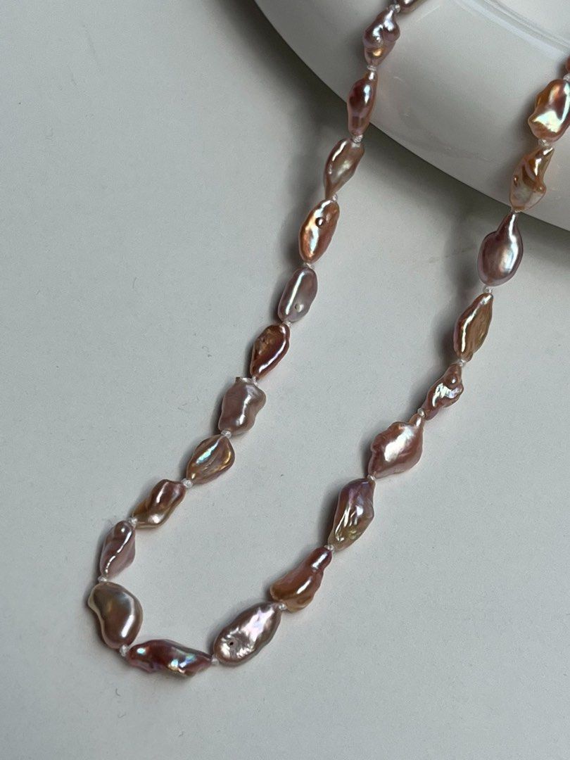 #PN567 Shiny Purple Lustre Mini Sized Freshwater Keshi Baroque Pearl Necklace