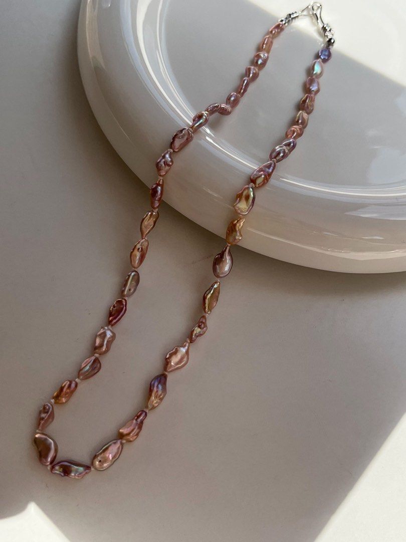 #PN567 Shiny Purple Lustre Mini Sized Freshwater Keshi Baroque Pearl Necklace