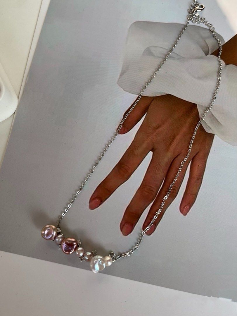 #PN484 Silver Miracle | Freshwater Pearl Necklace | Irregular Baroque Pearl | Mixed Colour |Excellent Lustre