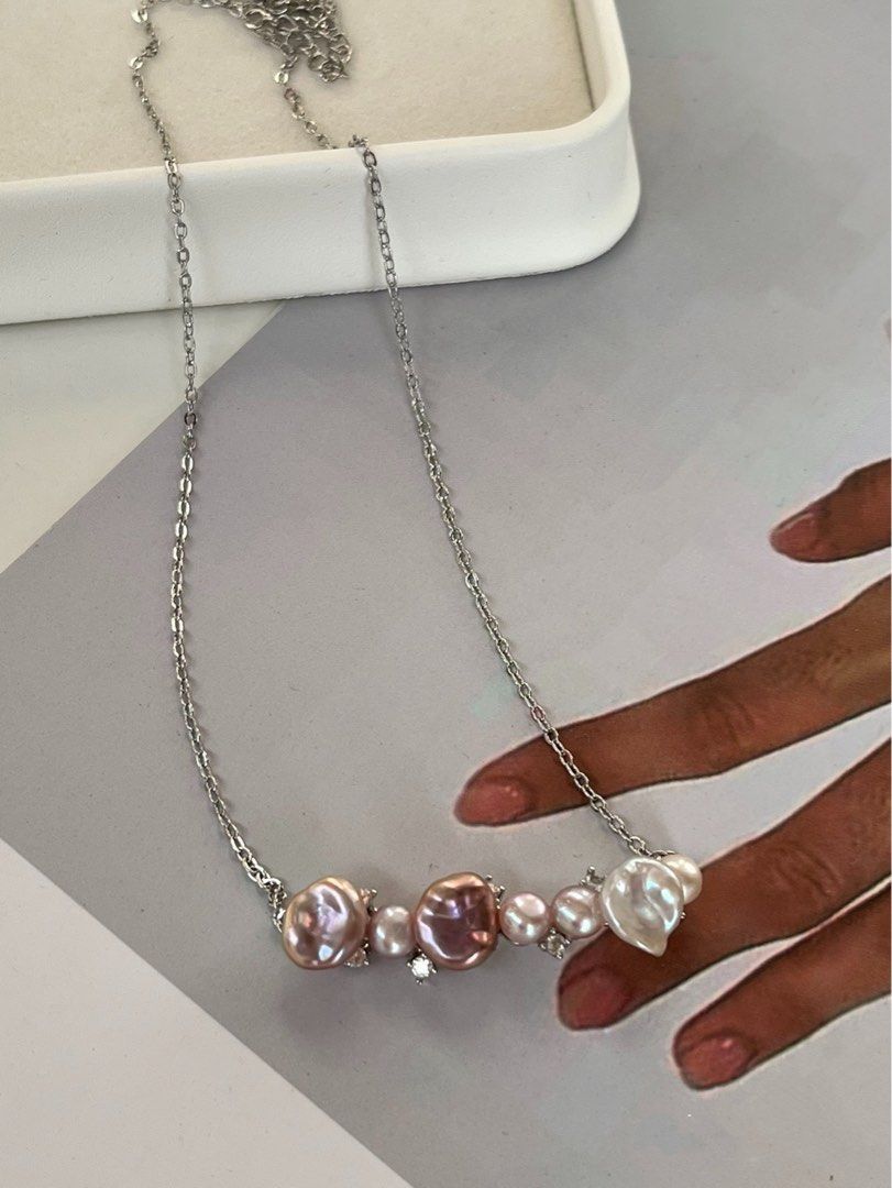 #PN484 Silver Miracle | Freshwater Pearl Necklace | Irregular Baroque Pearl | Mixed Colour |Excellent Lustre