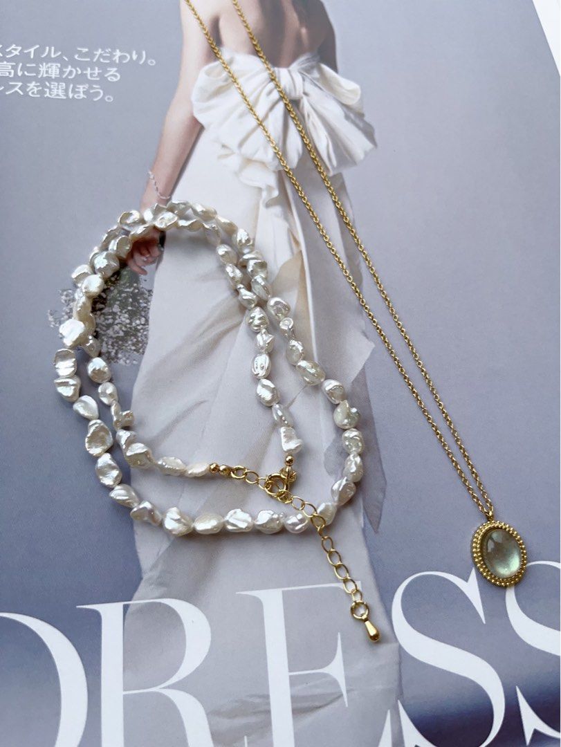 #PN597 Silver Star|Freshwater Pearl Necklace Set|Moonstone Necklace |Silver Blue-ish Irregular Pearl |Titanium Chain