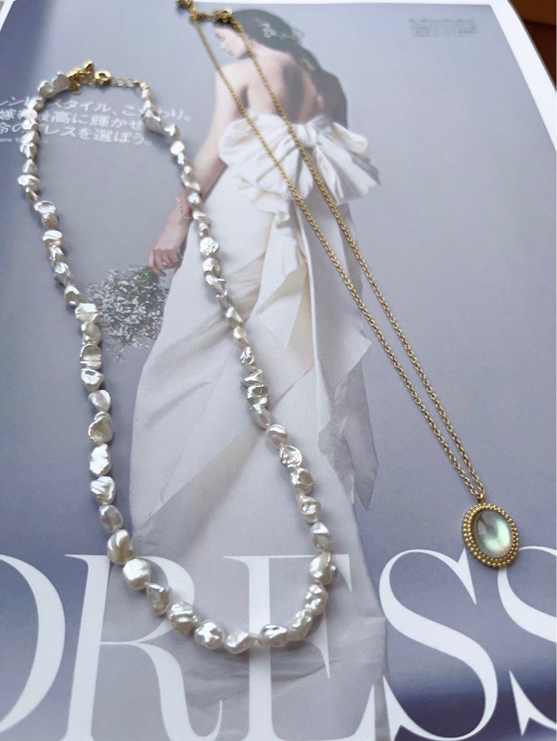 #PN597 Silver Star|Freshwater Pearl Necklace Set|Moonstone Necklace |Silver Blue-ish Irregular Pearl |Titanium Chain