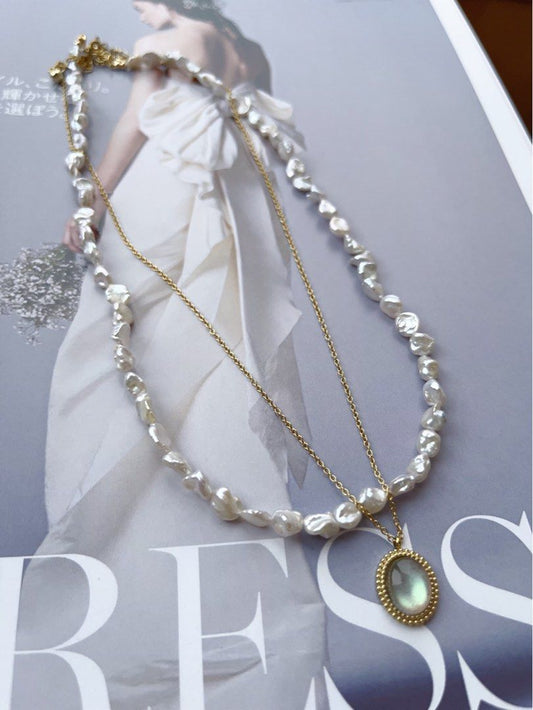 #PN597 Silver Star|Freshwater Pearl Necklace Set|Moonstone Necklace |Silver Blue-ish Irregular Pearl |Titanium Chain