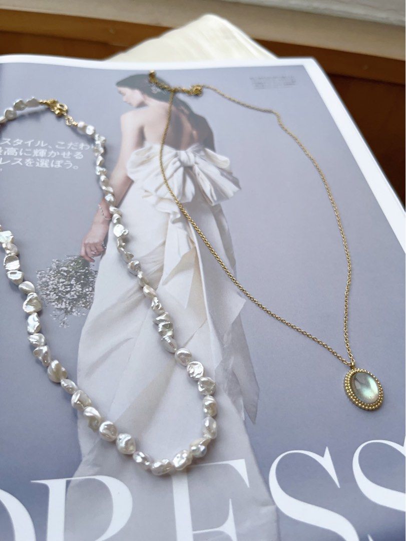 #PN597 Silver Star|Freshwater Pearl Necklace Set|Moonstone Necklace |Silver Blue-ish Irregular Pearl |Titanium Chain