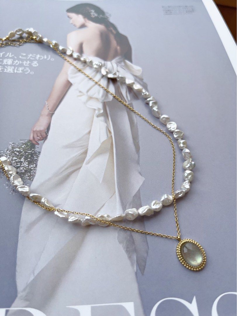 #PN597 Silver Star|Freshwater Pearl Necklace Set|Moonstone Necklace |Silver Blue-ish Irregular Pearl |Titanium Chain