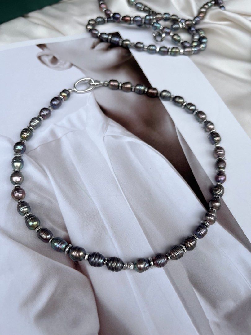 #PN551 Spiral Peacock Green Freshwater Baroque Pearl Necklace |Bisexual Style |Irradiated Colour