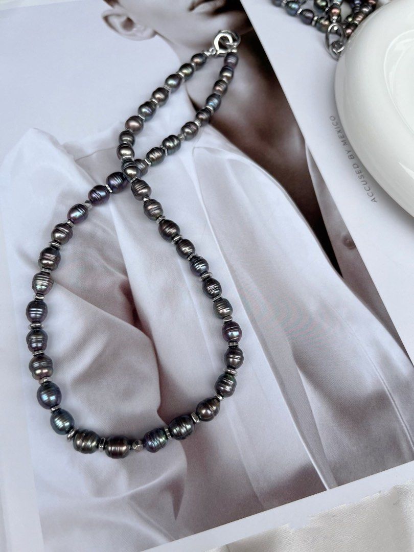 #PN551 Spiral Peacock Green Freshwater Baroque Pearl Necklace |Bisexual Style |Irradiated Colour