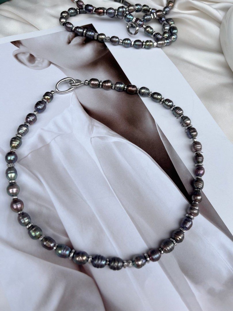 #PN551 Spiral Peacock Green Freshwater Baroque Pearl Necklace |Bisexual Style |Irradiated Colour