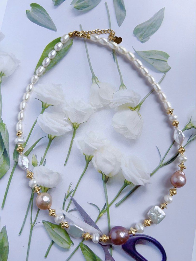 #PN522 Supreme Elegance |Freshwater Pearl Necklace |Irregular Purple Edison Pearl |Square, Diamond Shaped Pearl |Rice Pearl