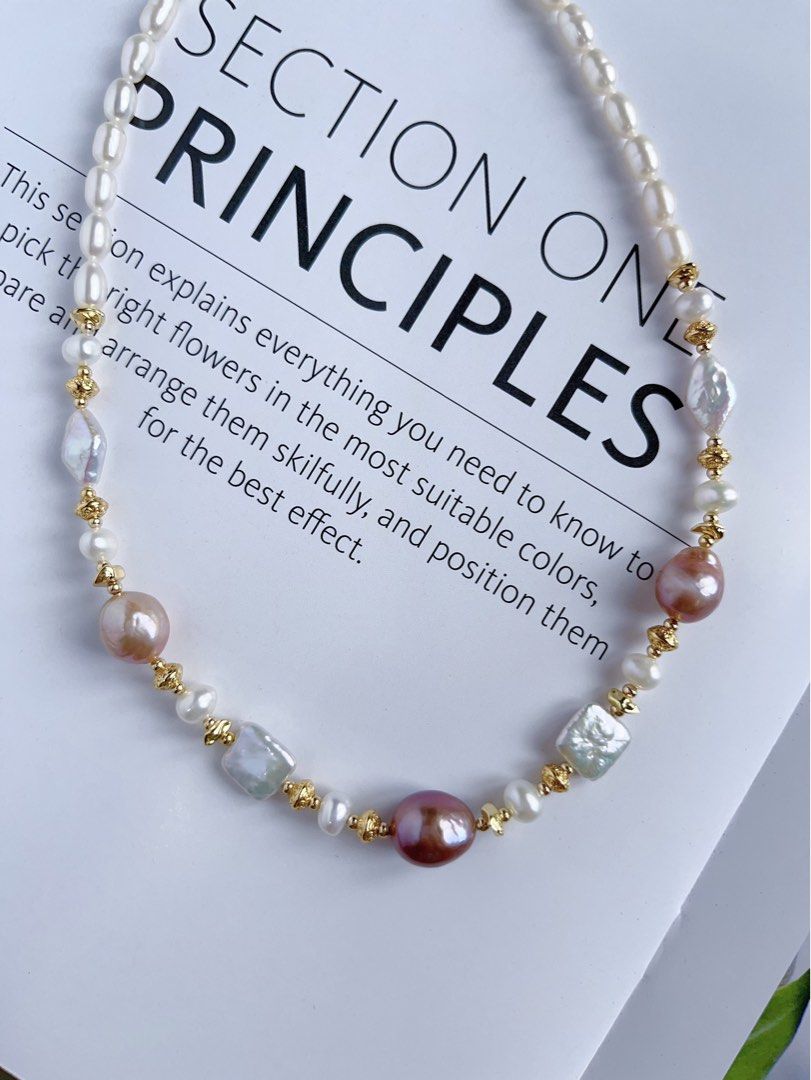 #PN522 Supreme Elegance |Freshwater Pearl Necklace |Irregular Purple Edison Pearl |Square, Diamond Shaped Pearl |Rice Pearl