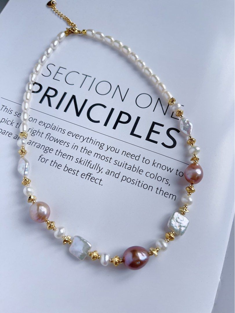 #PN522 Supreme Elegance |Freshwater Pearl Necklace |Irregular Purple Edison Pearl |Square, Diamond Shaped Pearl |Rice Pearl